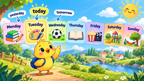 Monday to Sunday in order, with today, tomorrow and yesterday